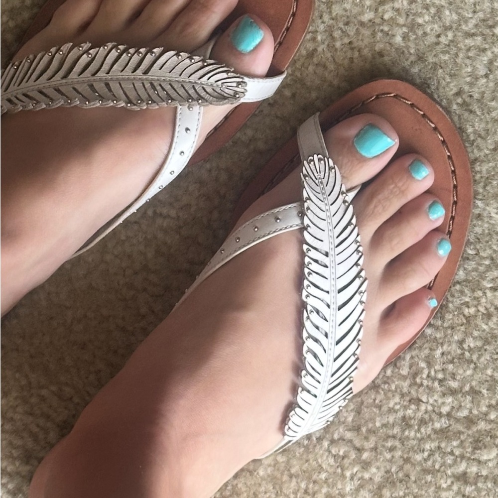 Coach White and Gold Feather Sandals